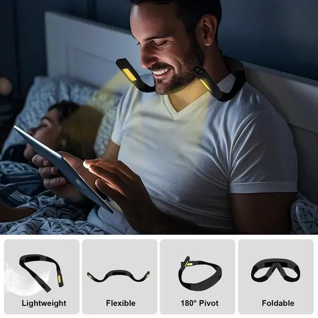 Alt view image 3 of 7 - Neck Reading Light LED Brightness Rechargeable 10-80Hrs Bendable Book Lamp for Reading in Bed Knitting Camping Repairing Reading Lovers Gifts Black