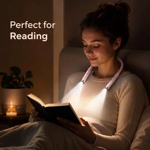 Alt view image 7 of 7 - Neck Reading Light, Bed Reading Light at Night, 3-Level Brightness LED Reading Light, Hands-Free, Rechargeable, Long-Lasting, Perfect for Reading, Knitting, Camping, repairin.. (Pink)