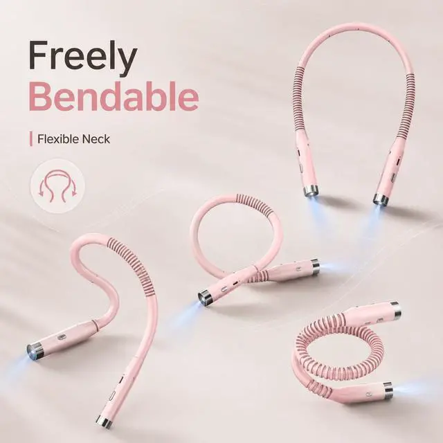 Alt view image 4 of 7 - Neck Reading Light, Bed Reading Light at Night, 3-Level Brightness LED Reading Light, Hands-Free, Rechargeable, Long-Lasting, Perfect for Reading, Knitting, Camping, repairin.. (Pink)