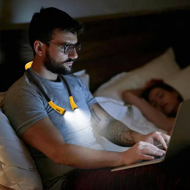 Alt view image 6 of 6 - Neck Reading Light Rechargeable, 6 Brightness Levels 3 Colors Amber Book Light for Reading in Bed, 80H Working, Hands-Free for Reading, Crocheting, Repairing and Camping, Yellow