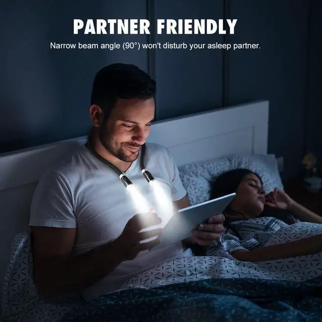 Alt view image 2 of 7 - LED Neck Reading Light, Book Light for Reading in Bed, 3 Color Temperatures 6 Adjustable Brightness 1600K 3500K 6000K Flexible Neck Lights for Knitting Reading Crocheting Repairing (Black)