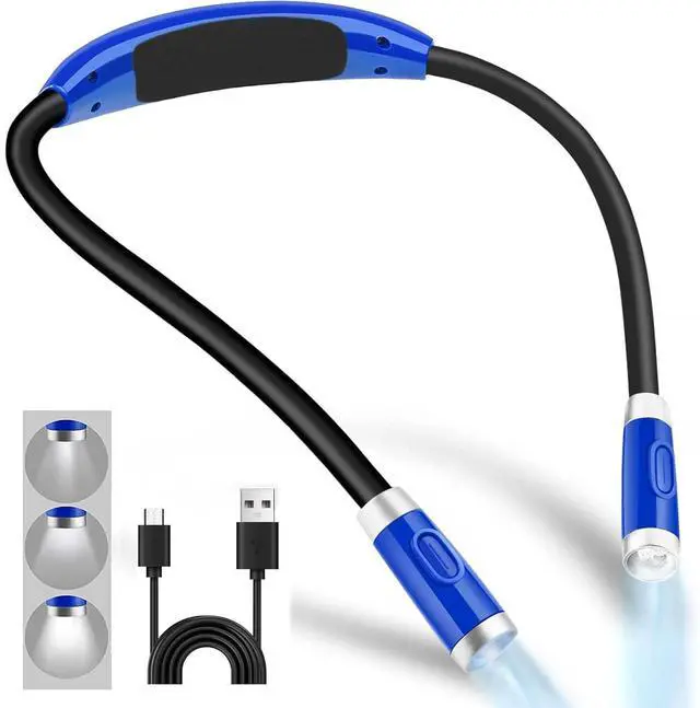 Main image of Neck Reading Light, Rechargeable Book Light for Reading in Bed, 3 Brightness Modes, Bendable Arms, Long Lasting, Perfect for Reading, Knitting, Camping, Repairing (Blue