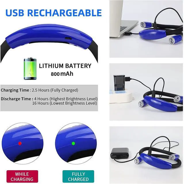 Alt view image 4 of 5 - Neck Reading Light, Rechargeable Book Light for Reading in Bed, 3 Brightness Modes, Bendable Arms, Long Lasting, Perfect for Reading, Knitting, Camping, Repairing (Blue