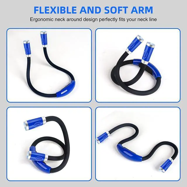 Alt view image 3 of 5 - Neck Reading Light, Rechargeable Book Light for Reading in Bed, 3 Brightness Modes, Bendable Arms, Long Lasting, Perfect for Reading, Knitting, Camping, Repairing (Blue