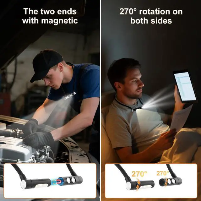 Alt view image 3 of 7 - LED Neck Reading Light, Bendable Rechargeable Book Light 110-hr Lasting