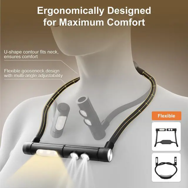 Alt view image 5 of 7 - LED Neck Reading Light, Bendable Rechargeable Book Light 110-hr Lasting