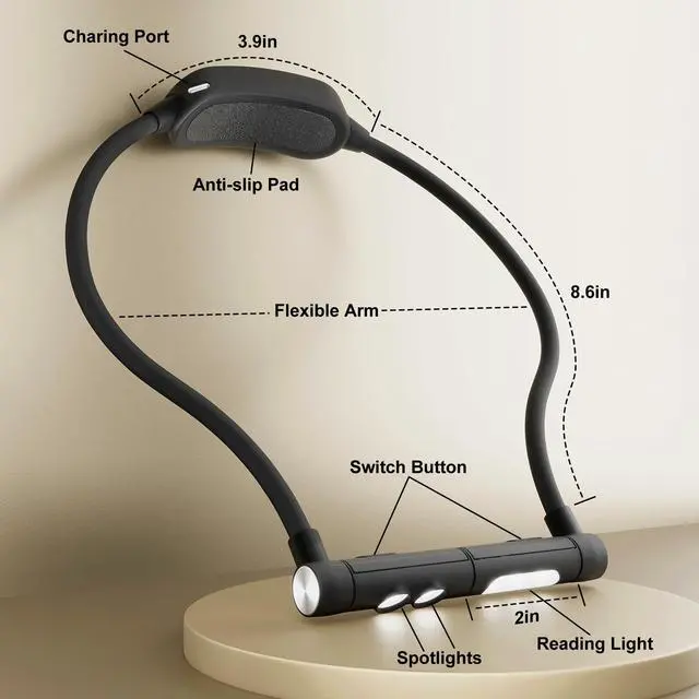 Alt view image 7 of 7 - LED Neck Reading Light, Bendable Rechargeable Book Light 110-hr Lasting
