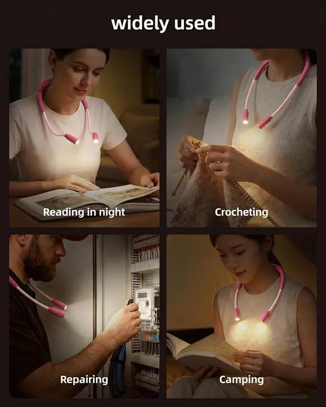 Alt view image 7 of 7 - Rechargeable Book Light,3 Colors and Brightness Adjustable Reading Light,Bendable Neck Light,100hrs Long-Lasting,Perfect Reading Lamp Gift for Books in Bed, Knitting,Repairing,Working