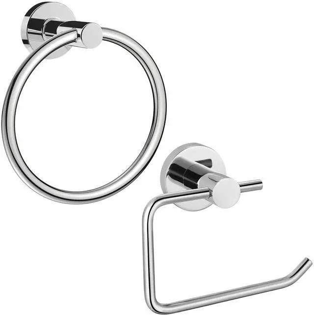 Main image of Towel Ring and Toilet Paper Holder Set, Stainless Steel Bath Towel Hanger and Tissue Roll Holders, Bathroom Hardware Accessories Wall Mounted 2 Pieces (Polished Chrome)
