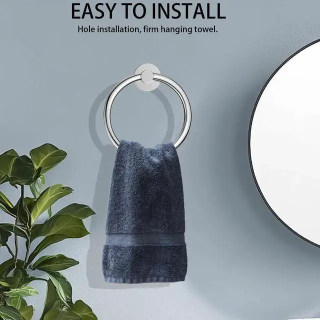 Alt view image 6 of 7 - Towel Ring and Toilet Paper Holder Set, Stainless Steel Bath Towel Hanger and Tissue Roll Holders, Bathroom Hardware Accessories Wall Mounted 2 Pieces (Polished Chrome)