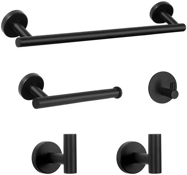 Main image of Bathroom Hardware Set SUS 304 Thicken Stainless Steel-Towel Bar Set Include 16" Towel Rod, Toilet Paper Holder, Multifunctional Hooks Bathroom Accessories (Matte Black, 5 Pcs)