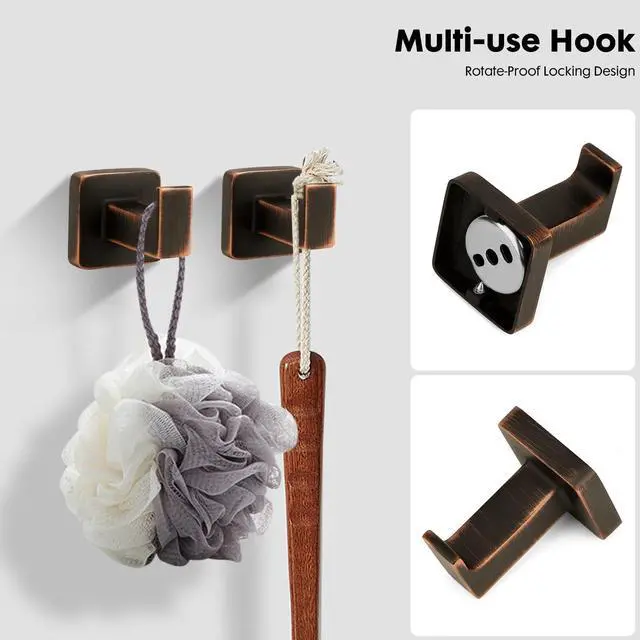 Alt view image 4 of 7 - 4 Pieces Oil Rubbed Bronze Bathroom Hardware Accessories, Include Hand Towel Ring, Toilet Paper Holder and 2 Robe Towel Hooks,Bronze Bathroom Hardware Set