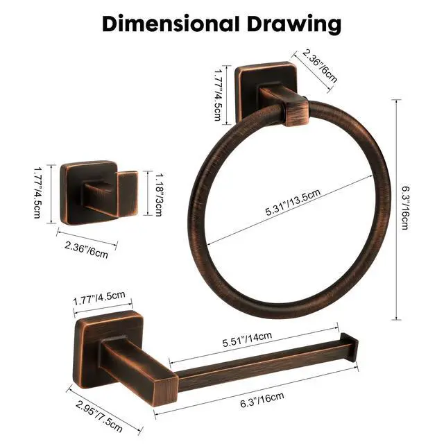 Alt view image 7 of 7 - 4 Pieces Oil Rubbed Bronze Bathroom Hardware Accessories, Include Hand Towel Ring, Toilet Paper Holder and 2 Robe Towel Hooks,Bronze Bathroom Hardware Set