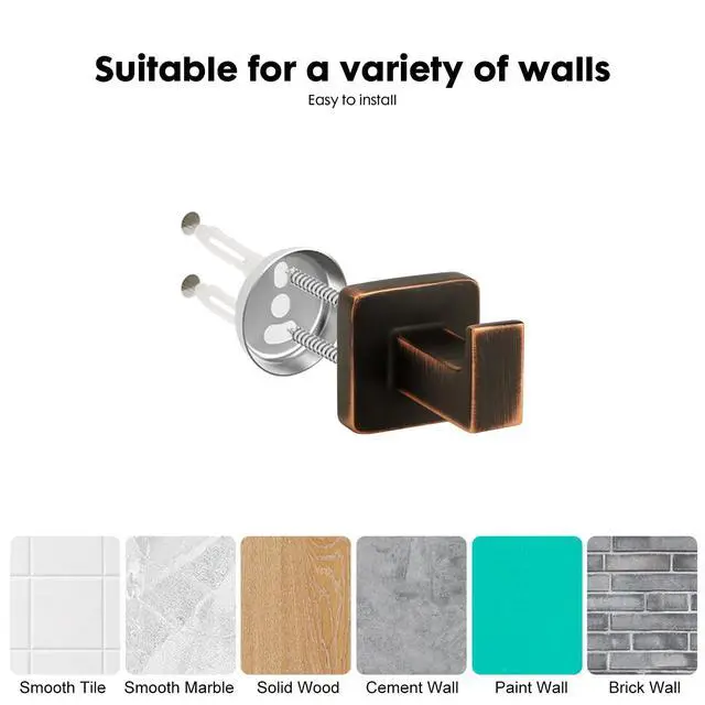 Alt view image 6 of 7 - 4 Pieces Oil Rubbed Bronze Bathroom Hardware Accessories, Include Hand Towel Ring, Toilet Paper Holder and 2 Robe Towel Hooks,Bronze Bathroom Hardware Set