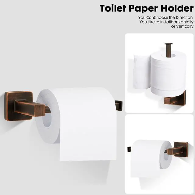 Alt view image 2 of 7 - 4 Pieces Oil Rubbed Bronze Bathroom Hardware Accessories, Include Hand Towel Ring, Toilet Paper Holder and 2 Robe Towel Hooks,Bronze Bathroom Hardware Set