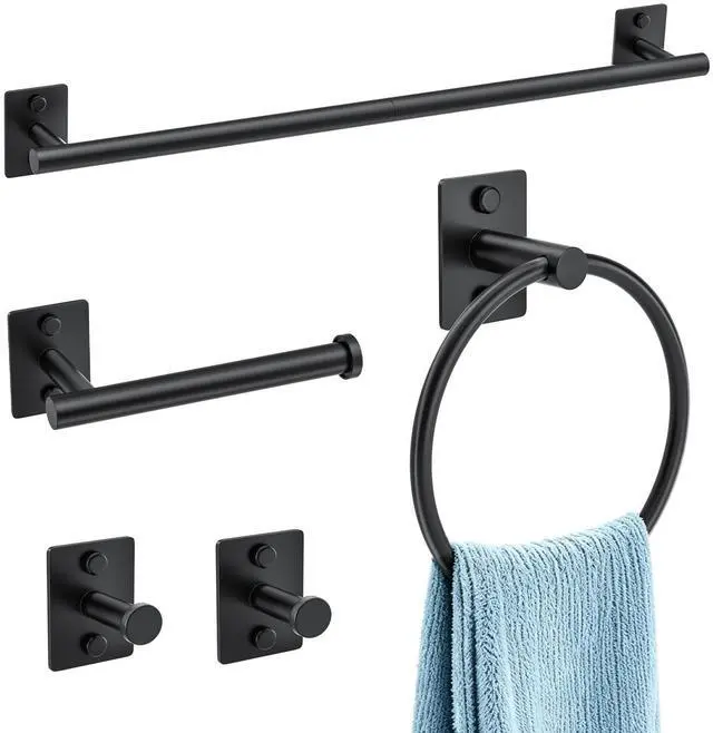 Main image of 5 Pieces Bathroom Hardware Accessories Set Matte Black Towel Bar Set Stainless Steel Wall-Mounted 23.6 Inch Towel Holder