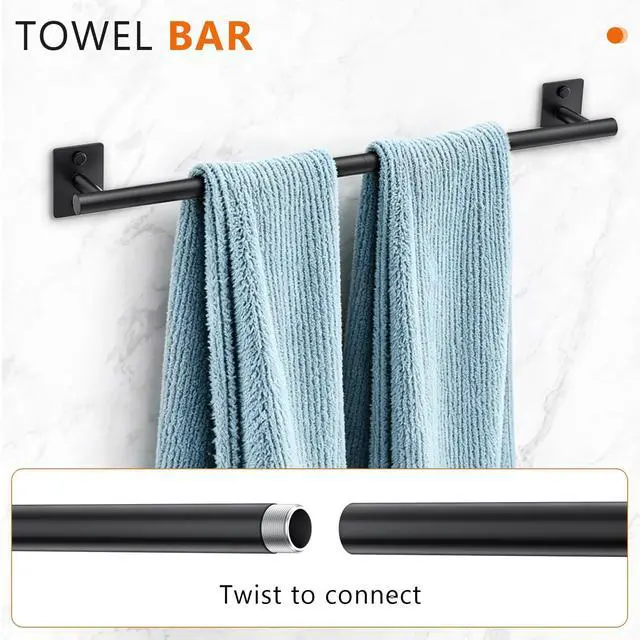 Alt view image 2 of 7 - 5 Pieces Bathroom Hardware Accessories Set Matte Black Towel Bar Set Stainless Steel Wall-Mounted 23.6 Inch Towel Holder
