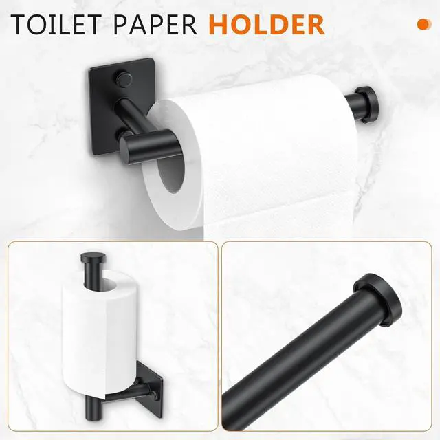 Alt view image 3 of 7 - 5 Pieces Bathroom Hardware Accessories Set Matte Black Towel Bar Set Stainless Steel Wall-Mounted 23.6 Inch Towel Holder