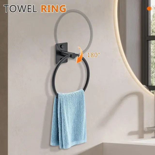 Alt view image 4 of 7 - 5 Pieces Bathroom Hardware Accessories Set Matte Black Towel Bar Set Stainless Steel Wall-Mounted 23.6 Inch Towel Holder