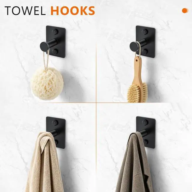 Alt view image 5 of 7 - 5 Pieces Bathroom Hardware Accessories Set Matte Black Towel Bar Set Stainless Steel Wall-Mounted 23.6 Inch Towel Holder