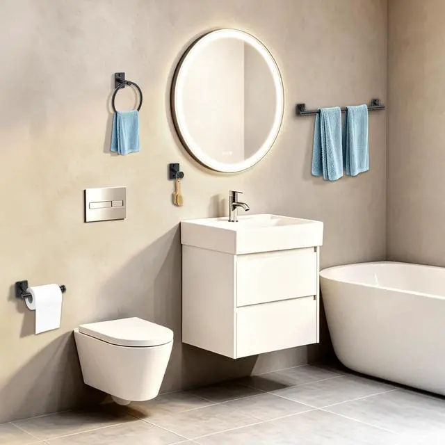 Alt view image 7 of 7 - 5 Pieces Bathroom Hardware Accessories Set Matte Black Towel Bar Set Stainless Steel Wall-Mounted 23.6 Inch Towel Holder