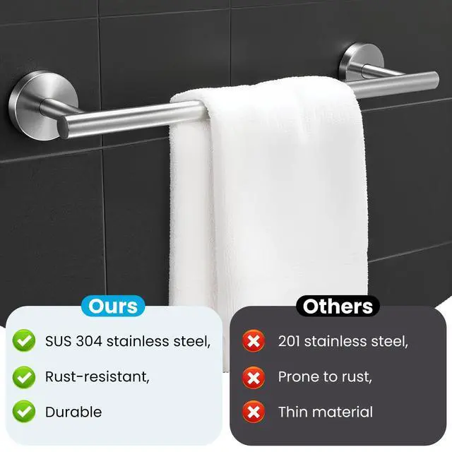 Alt view image 5 of 7 - 5 Piece Bathroom Accessories Set, Bathroom Hardware Set, Wall Mounted Thickened 304 Stainless Steel Towel Holder Sets, Includes 16" Towel Rod+Toilet Paper Holder+3 Multifunctional Hooks