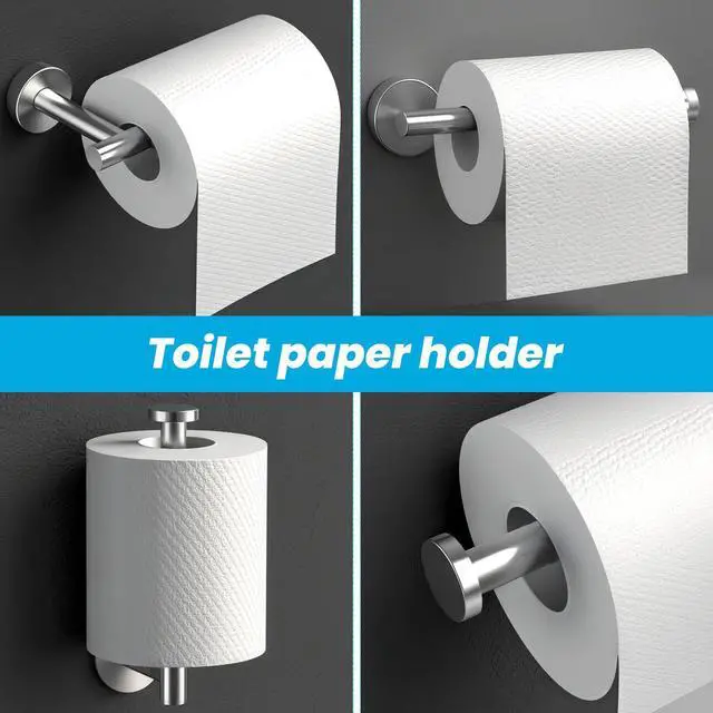 Alt view image 6 of 7 - 5 Piece Bathroom Accessories Set, Bathroom Hardware Set, Wall Mounted Thickened 304 Stainless Steel Towel Holder Sets, Includes 16" Towel Rod+Toilet Paper Holder+3 Multifunctional Hooks