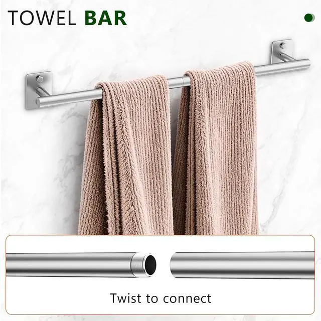 Alt view image 2 of 7 - 5 Pieces Bathroom Hardware Accessories Set Brushed Nickel Towel Bar Set Stainless Steel Towel Racks for Bathroom,Wall-Mounted 23.6 inch
