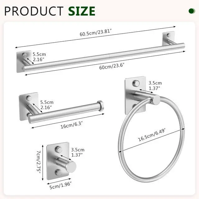 Alt view image 6 of 7 - 5 Pieces Bathroom Hardware Accessories Set Brushed Nickel Towel Bar Set Stainless Steel Towel Racks for Bathroom,Wall-Mounted 23.6 inch