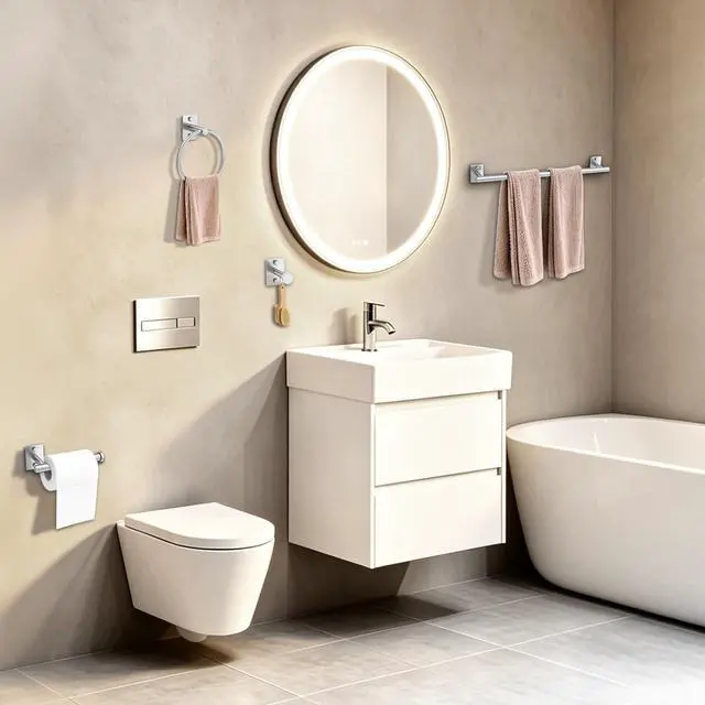 Alt view image 7 of 7 - 5 Pieces Bathroom Hardware Accessories Set Brushed Nickel Towel Bar Set Stainless Steel Towel Racks for Bathroom,Wall-Mounted 23.6 inch