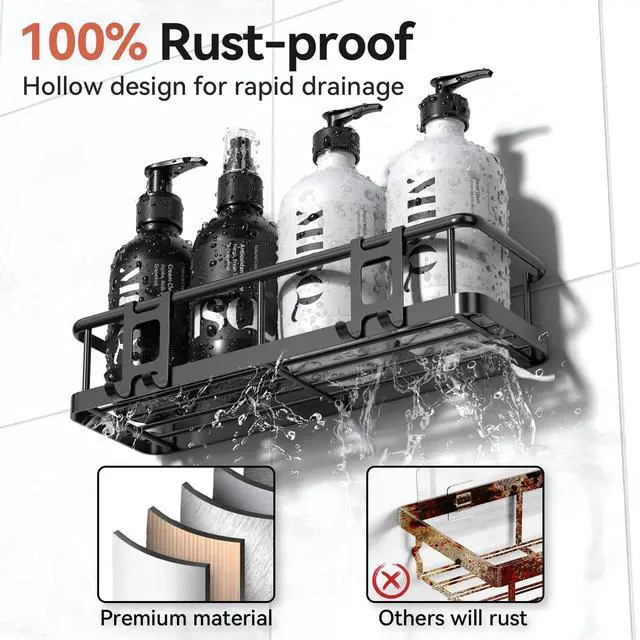 Alt view image 2 of 7 - Shower Caddy Adhesive, Rustproof Shower Organizer with Soap Holder, Large Capacity Shower Shelves for Inside Shower, No Drilling Bathroom Organizers and Storage for Home Decor 6 Pack Black