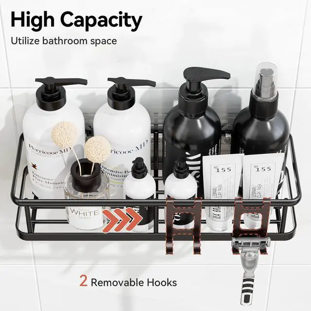 Alt view image 4 of 7 - Shower Caddy Adhesive, Rustproof Shower Organizer with Soap Holder, Large Capacity Shower Shelves for Inside Shower, No Drilling Bathroom Organizers and Storage for Home Decor 6 Pack Black