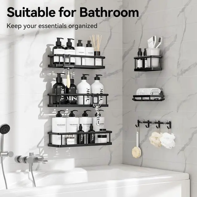 Alt view image 6 of 7 - Shower Caddy Adhesive, Rustproof Shower Organizer with Soap Holder, Large Capacity Shower Shelves for Inside Shower, No Drilling Bathroom Organizers and Storage for Home Decor 6 Pack Black