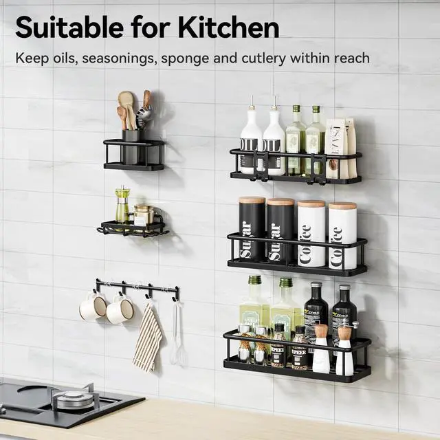 Alt view image 7 of 7 - Shower Caddy Adhesive, Rustproof Shower Organizer with Soap Holder, Large Capacity Shower Shelves for Inside Shower, No Drilling Bathroom Organizers and Storage for Home Decor 6 Pack Black