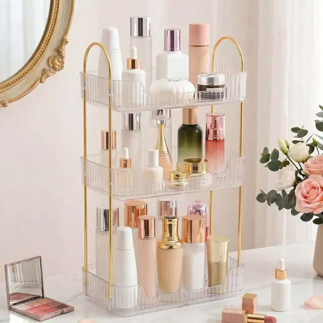 Alt view image 2 of 7 - Bathroom Counter Organizer, 3 Tier Perfume Skin Care Countertop Storage Shelf, Vanity Makeup Tray for Cosmetic Skincare Lotion,Clear