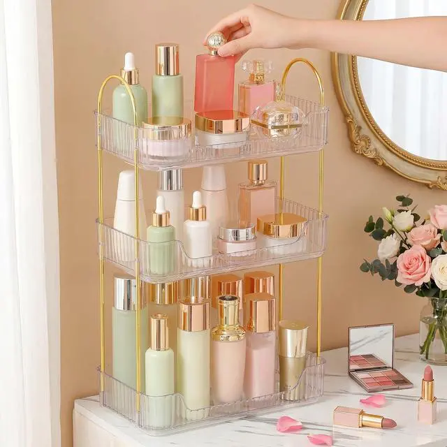 Alt view image 3 of 7 - Bathroom Counter Organizer, 3 Tier Perfume Skin Care Countertop Storage Shelf, Vanity Makeup Tray for Cosmetic Skincare Lotion,Clear