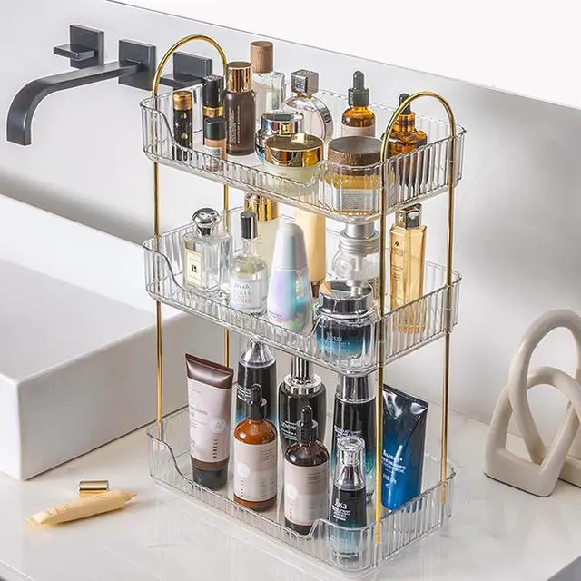 Alt view image 4 of 7 - Bathroom Counter Organizer, 3 Tier Perfume Skin Care Countertop Storage Shelf, Vanity Makeup Tray for Cosmetic Skincare Lotion,Clear