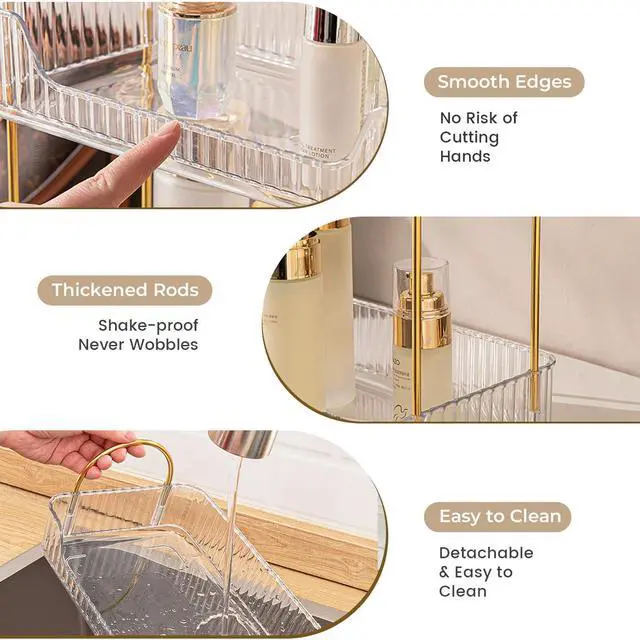 Alt view image 6 of 7 - Bathroom Counter Organizer, 3 Tier Perfume Skin Care Countertop Storage Shelf, Vanity Makeup Tray for Cosmetic Skincare Lotion,Clear