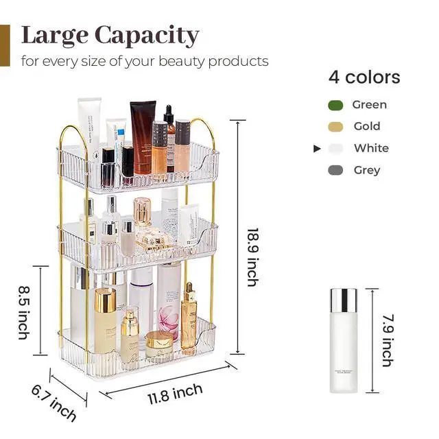 Alt view image 5 of 7 - Bathroom Counter Organizer, 3 Tier Perfume Skin Care Countertop Storage Shelf, Vanity Makeup Tray for Cosmetic Skincare Lotion,Clear