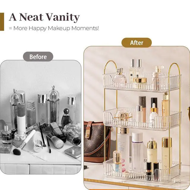 Alt view image 7 of 7 - Bathroom Counter Organizer, 3 Tier Perfume Skin Care Countertop Storage Shelf, Vanity Makeup Tray for Cosmetic Skincare Lotion,Clear
