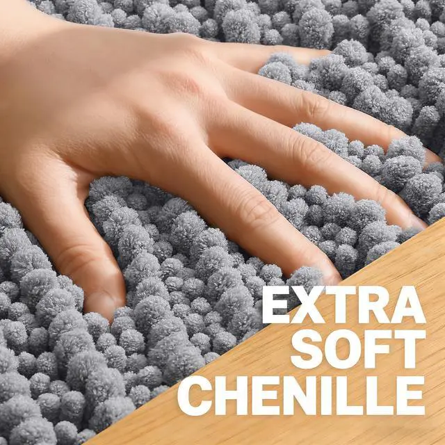 Alt view image 3 of 7 - Bathroom Rug Mat 30x20, Thick Soft and Absorbent Chenille Bath Mat, Non-Slip Rubber Backing, Machine Washable Quick Dry Bath Rugs for Tub Shower Floor, Home Decor Accessories, Grey