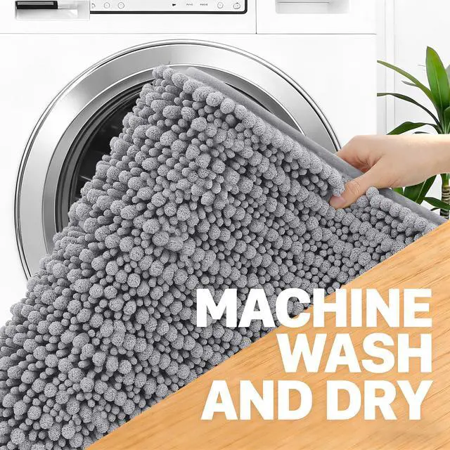 Alt view image 5 of 7 - Bathroom Rug Mat 30x20, Thick Soft and Absorbent Chenille Bath Mat, Non-Slip Rubber Backing, Machine Washable Quick Dry Bath Rugs for Tub Shower Floor, Home Decor Accessories, Grey