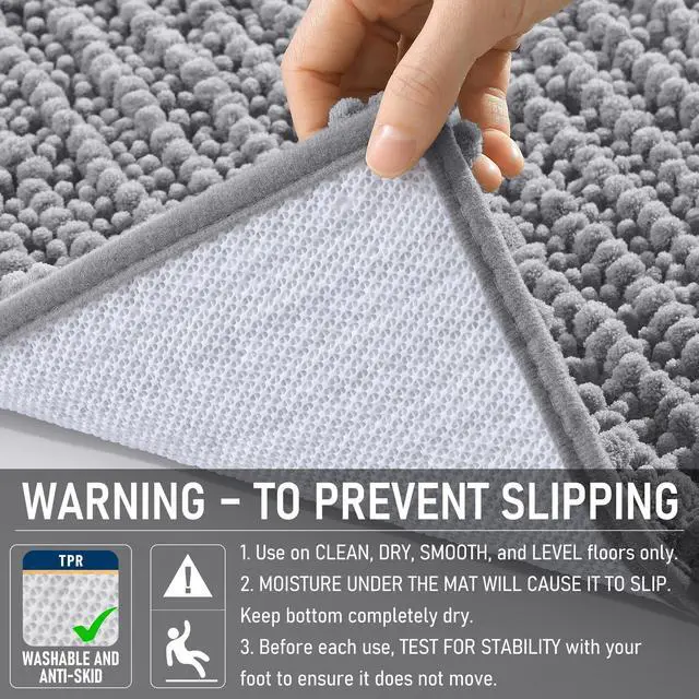 Alt view image 6 of 7 - Bathroom Rug Mat 30x20, Thick Soft and Absorbent Chenille Bath Mat, Non-Slip Rubber Backing, Machine Washable Quick Dry Bath Rugs for Tub Shower Floor, Home Decor Accessories, Grey