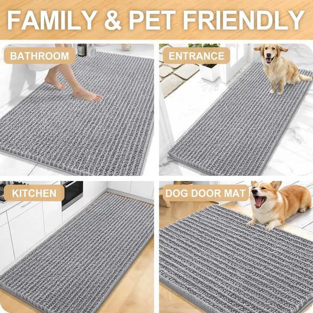 Alt view image 7 of 7 - Bathroom Rug Mat 30x20, Thick Soft and Absorbent Chenille Bath Mat, Non-Slip Rubber Backing, Machine Washable Quick Dry Bath Rugs for Tub Shower Floor, Home Decor Accessories, Grey