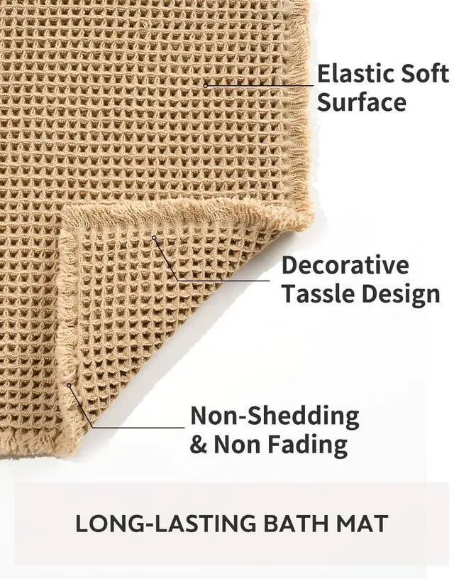 Alt view image 5 of 7 - Waffle Bath Mat Rug, Super Absorbent Non Slip Bath Mats Ultra Soft Bathmat Machine Washable Bathroom Rugs with Tassels, Bath Rugs for Bathroom Floor Beside Tub, 17" x 24", Brown