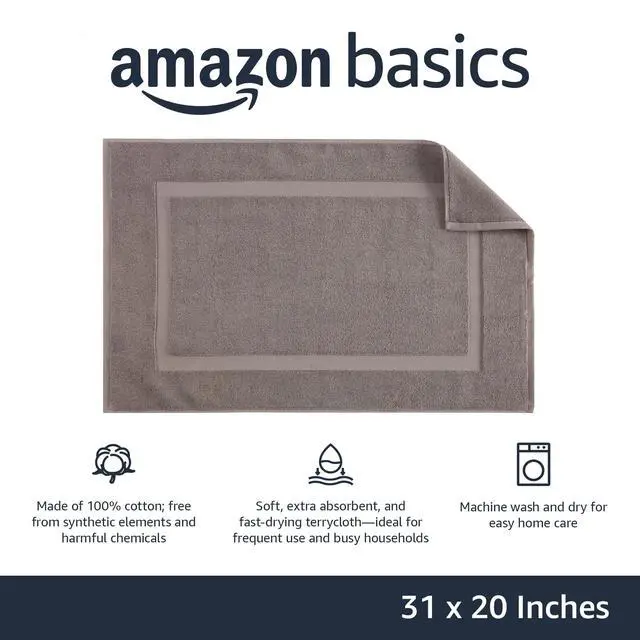 Alt view image 2 of 4 - Banded Bathroom Bath Rug Mat, Machine Washable, 100% Cotton, 31" x 20", Light Gray