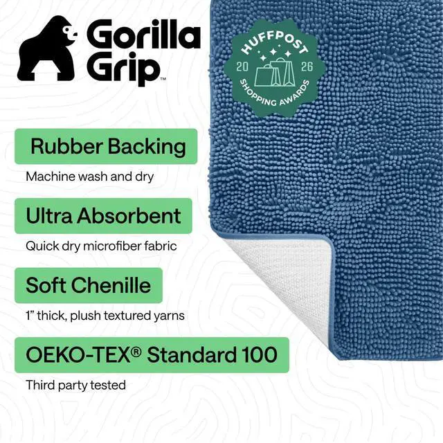 Alt view image 2 of 7 - Bath Rug Mat, Thick Soft Absorbent Chenille, Quick Dry Microfiber Mats, Rubber Backing Washable Shower Floor Rugs, US Designed Bathroom Bathmat Home Decor Accessories, 24x17, Blue