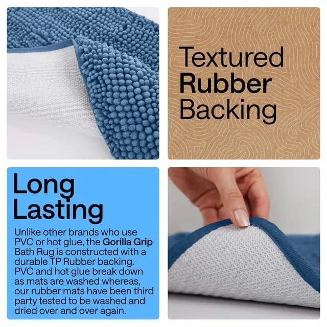 Alt view image 3 of 7 - Bath Rug Mat, Thick Soft Absorbent Chenille, Quick Dry Microfiber Mats, Rubber Backing Washable Shower Floor Rugs, US Designed Bathroom Bathmat Home Decor Accessories, 24x17, Blue