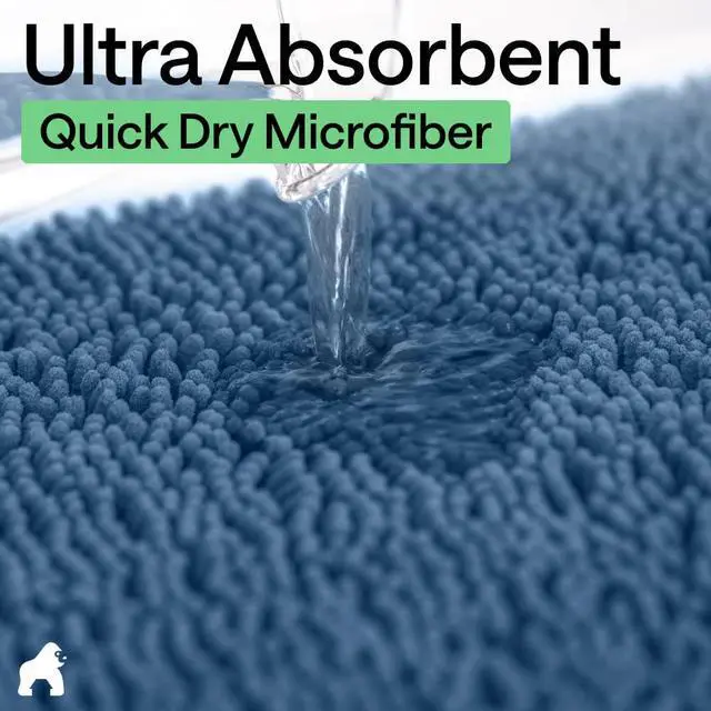 Alt view image 5 of 7 - Bath Rug Mat, Thick Soft Absorbent Chenille, Quick Dry Microfiber Mats, Rubber Backing Washable Shower Floor Rugs, US Designed Bathroom Bathmat Home Decor Accessories, 24x17, Blue