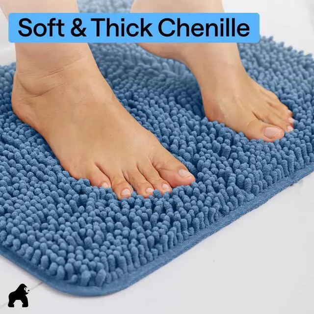 Alt view image 4 of 7 - Bath Rug Mat, Thick Soft Absorbent Chenille, Quick Dry Microfiber Mats, Rubber Backing Washable Shower Floor Rugs, US Designed Bathroom Bathmat Home Decor Accessories, 24x17, Blue